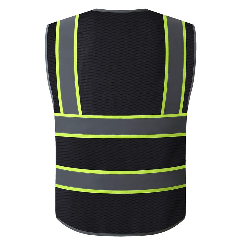 LOHASPRO High Visibility Vest for Men Reflective Safety Vest with Pockets Class 2 Construction Work Vest Zipper Front Black Safety Vest Meets ANSI/ISEA Standards(X-Large, Black 02) - Image 2